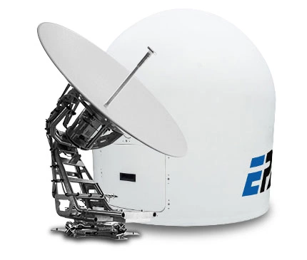 Picture of the 130cm VSAT antenna with its radome on the background